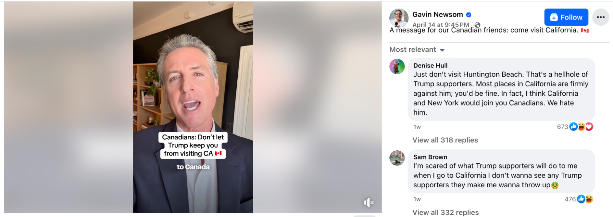 Man in a suit speaking with neutral expression, social media interface visible.
