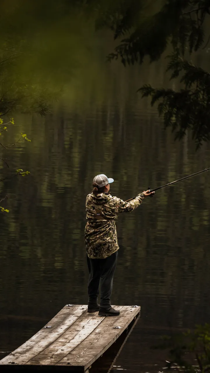 A person fishing in a lake