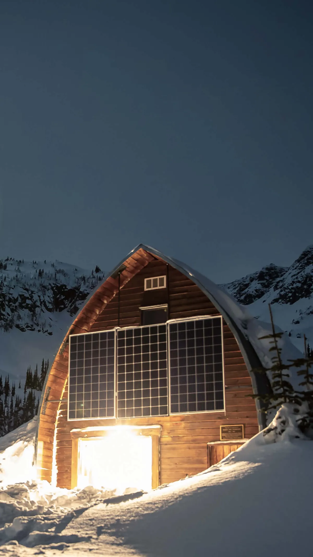 backcountry hut at night