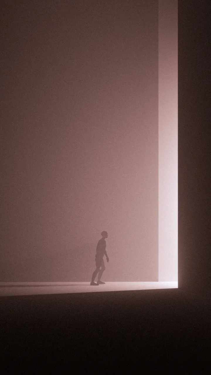 Digital Rendering of person walking into a light source