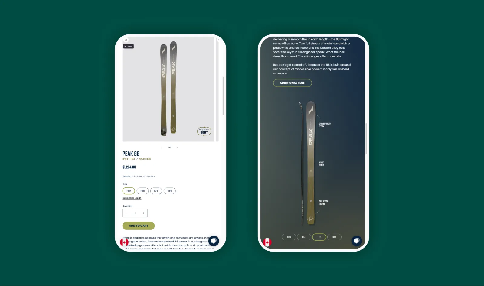 Peak Skis mobile product page