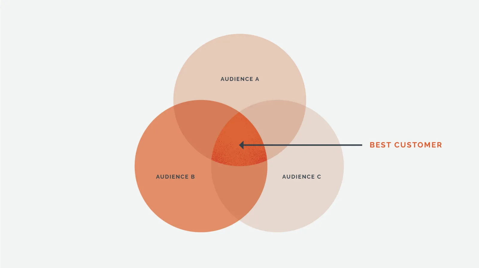 Venn diagram of Audience A + B + C = Best customer