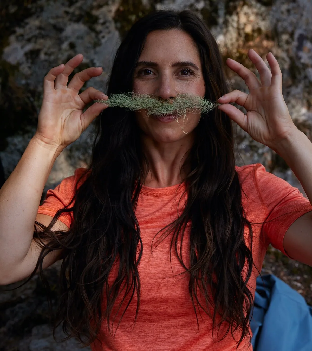 Person with foliage mustache