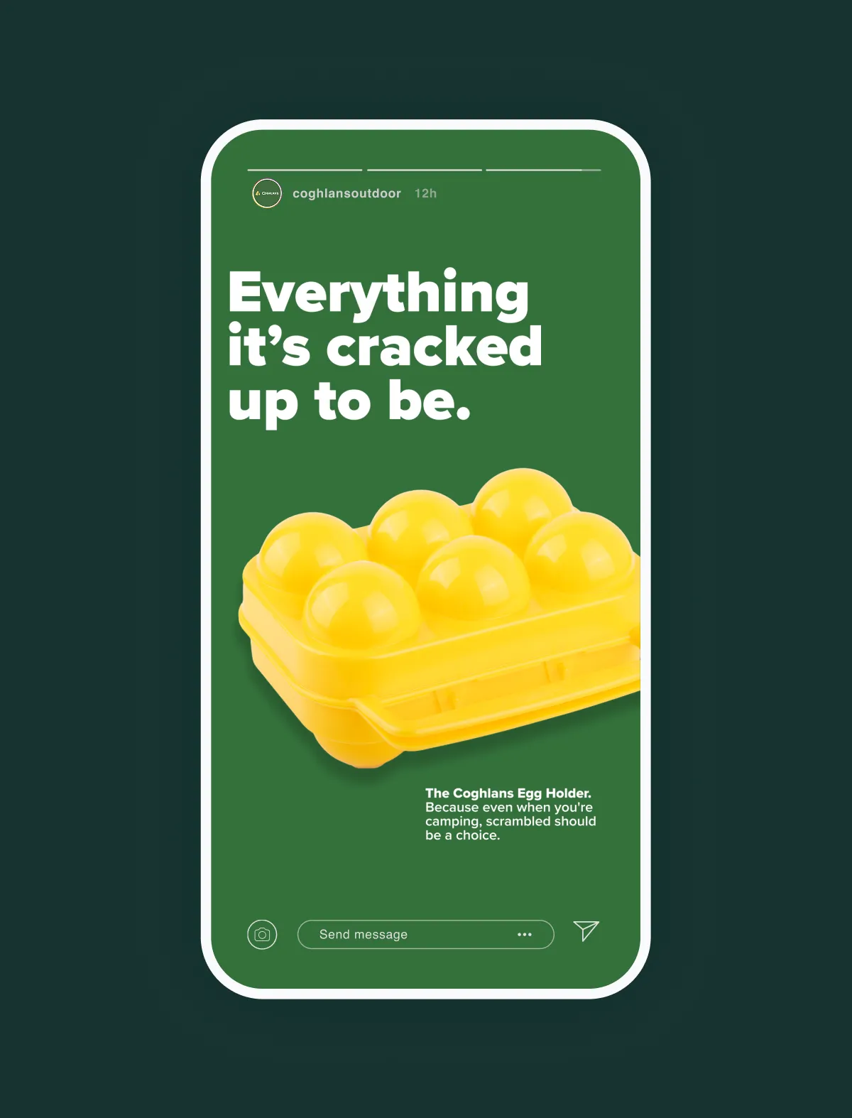Yellow egg carton on green background with text.