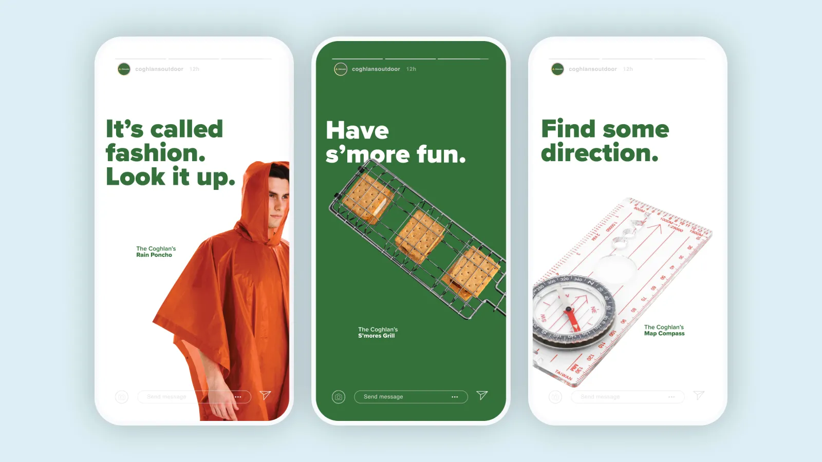 Three minimalist smartphone screens with varied designs.