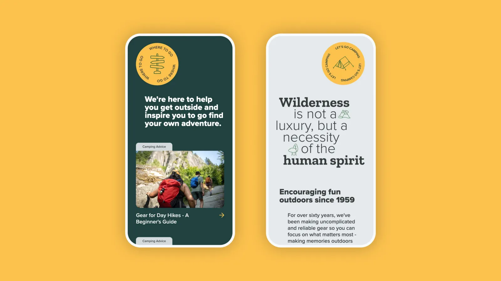 2 screenshots of the Coghlans mobile website