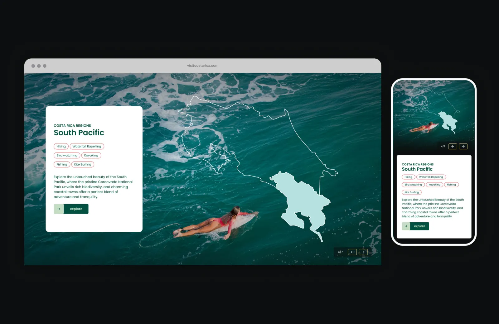 Mockup showing desktop and mobile view of an interactive regions map