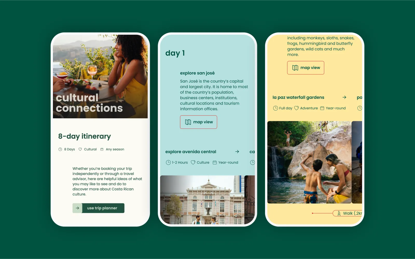 3 up mobile mockup of a custom itinerary