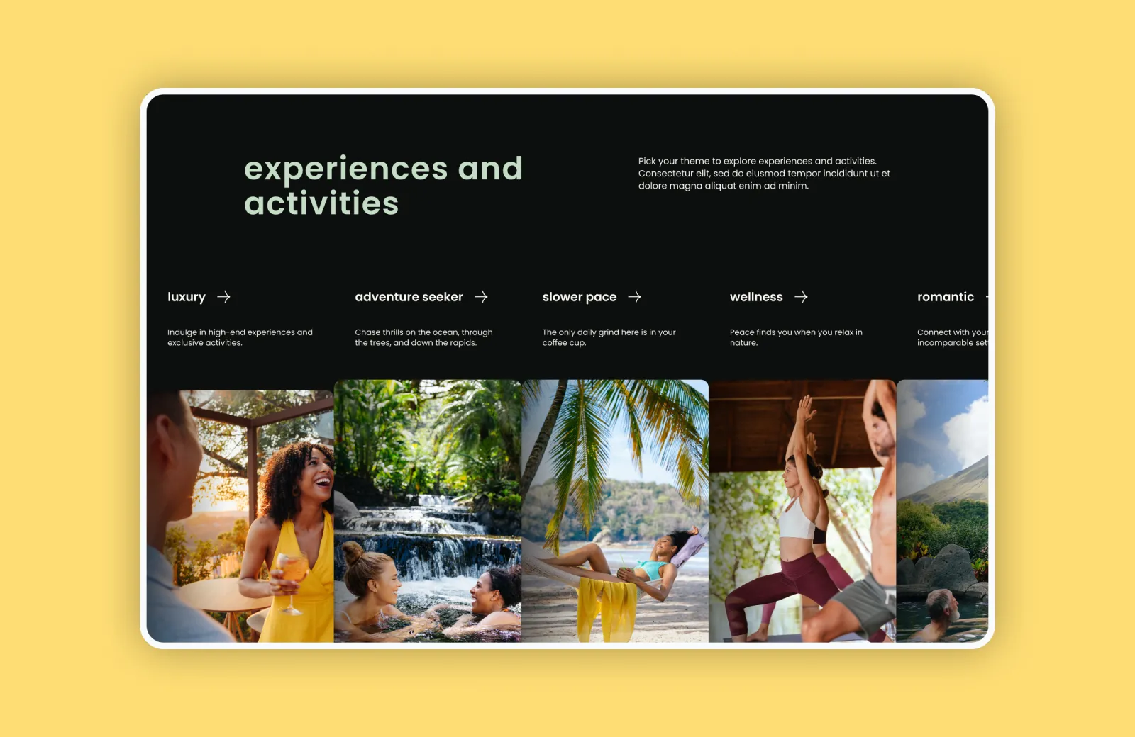image of experiences carousel on website