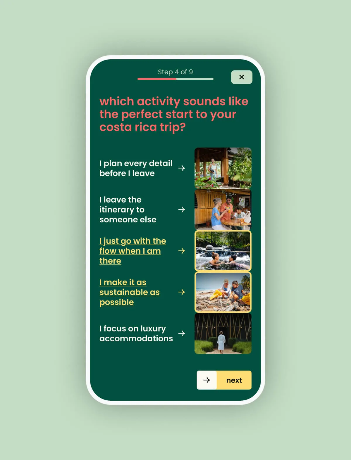 Mockup of the interactive quiz module on mobile