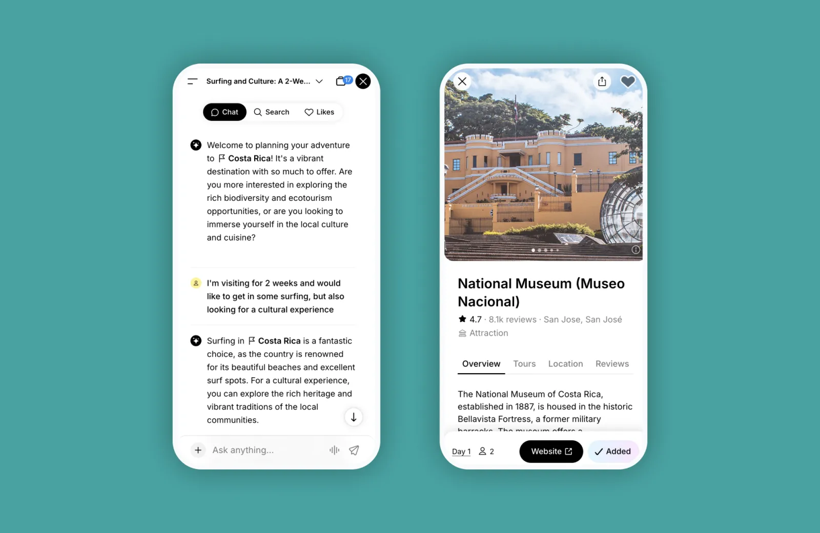 mobile mockup of Mindtrip AI-made itinerary