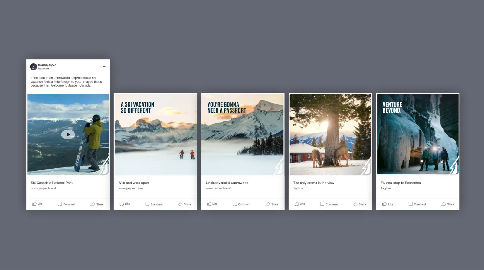 A mockup of a Tourism Jasper Facebook carousel