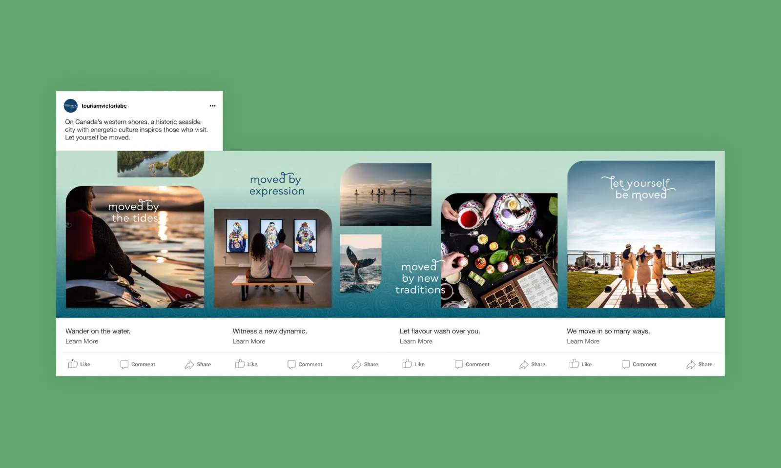 a multi-frame instagram carousel showing the ways to experience Victoria