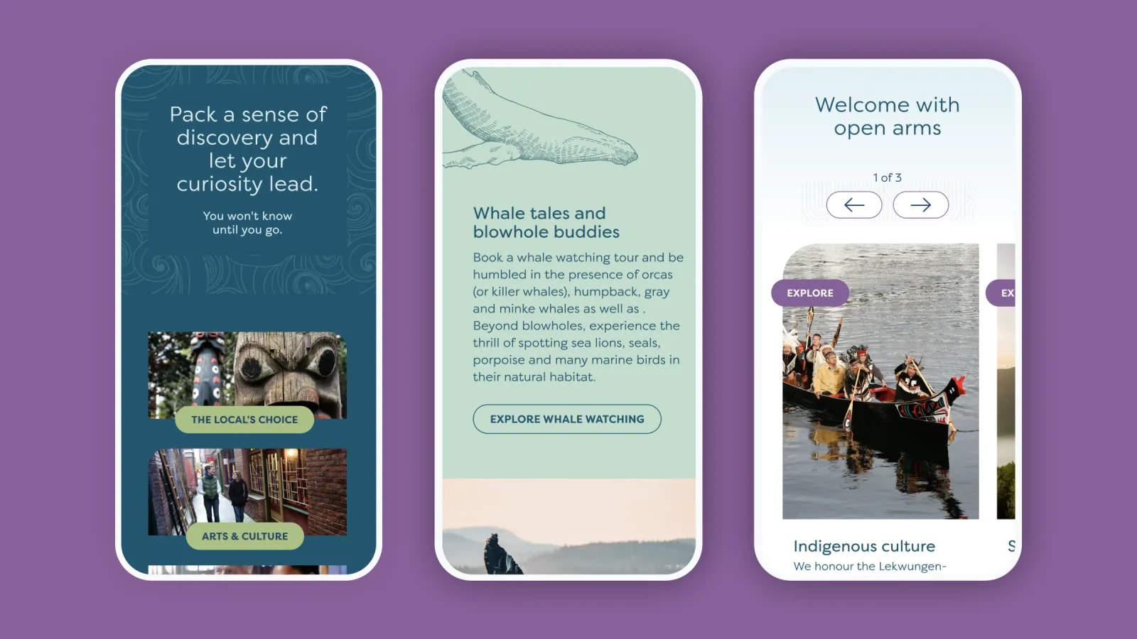 3 images showing a variation of screenshots from the Destination Greater Victoria website