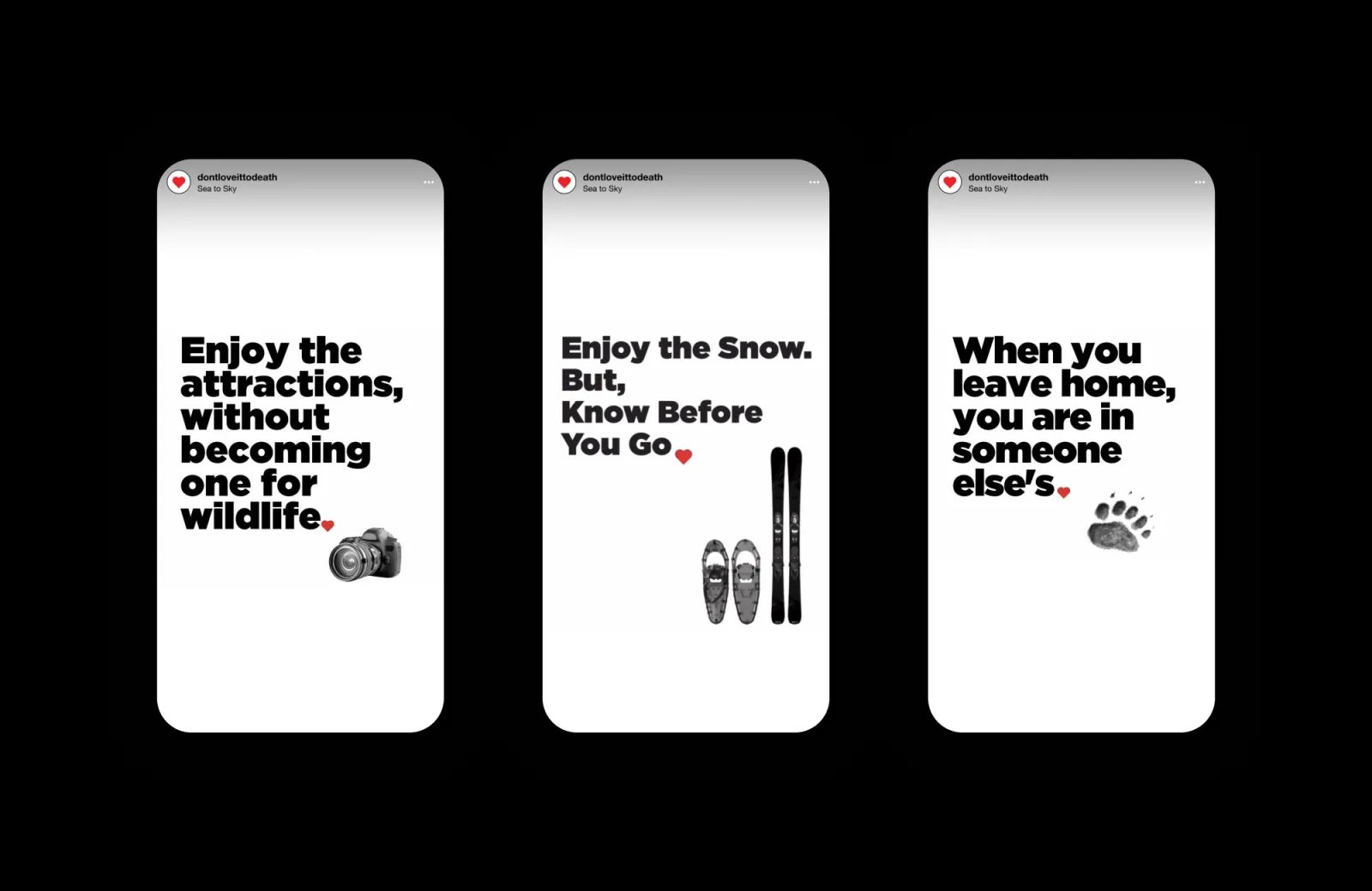 Enjoy the attractions posters with wildlife, ski, and footprint icons.