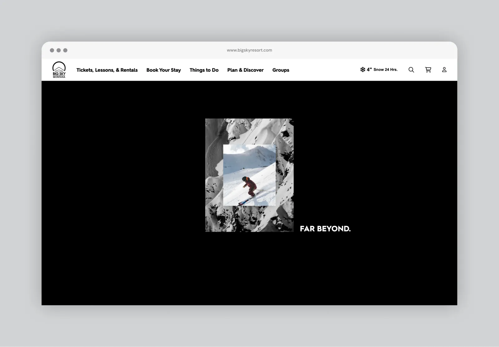 Snowboarder riding through a snowy mountain pass.