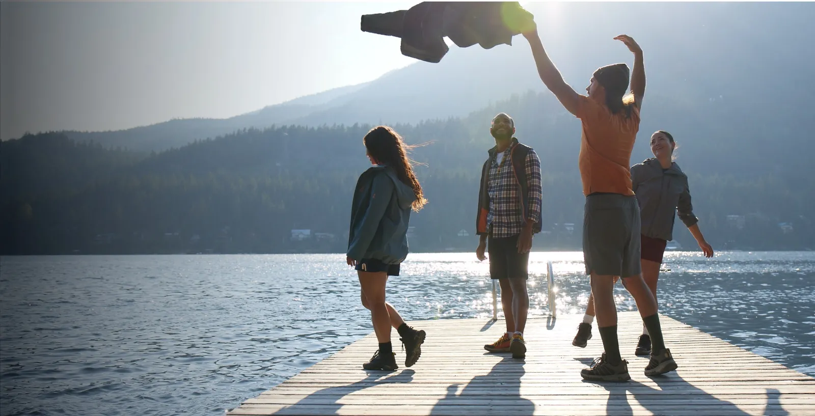 Friends standing on a dock