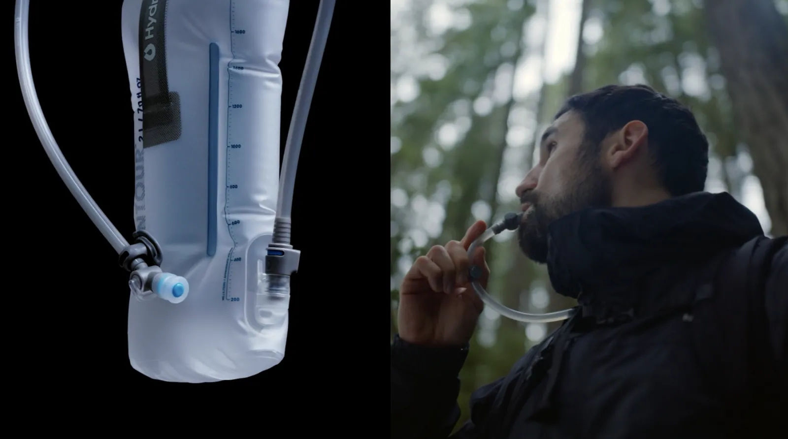 Contour reservoir beside image of someone drinking from tube