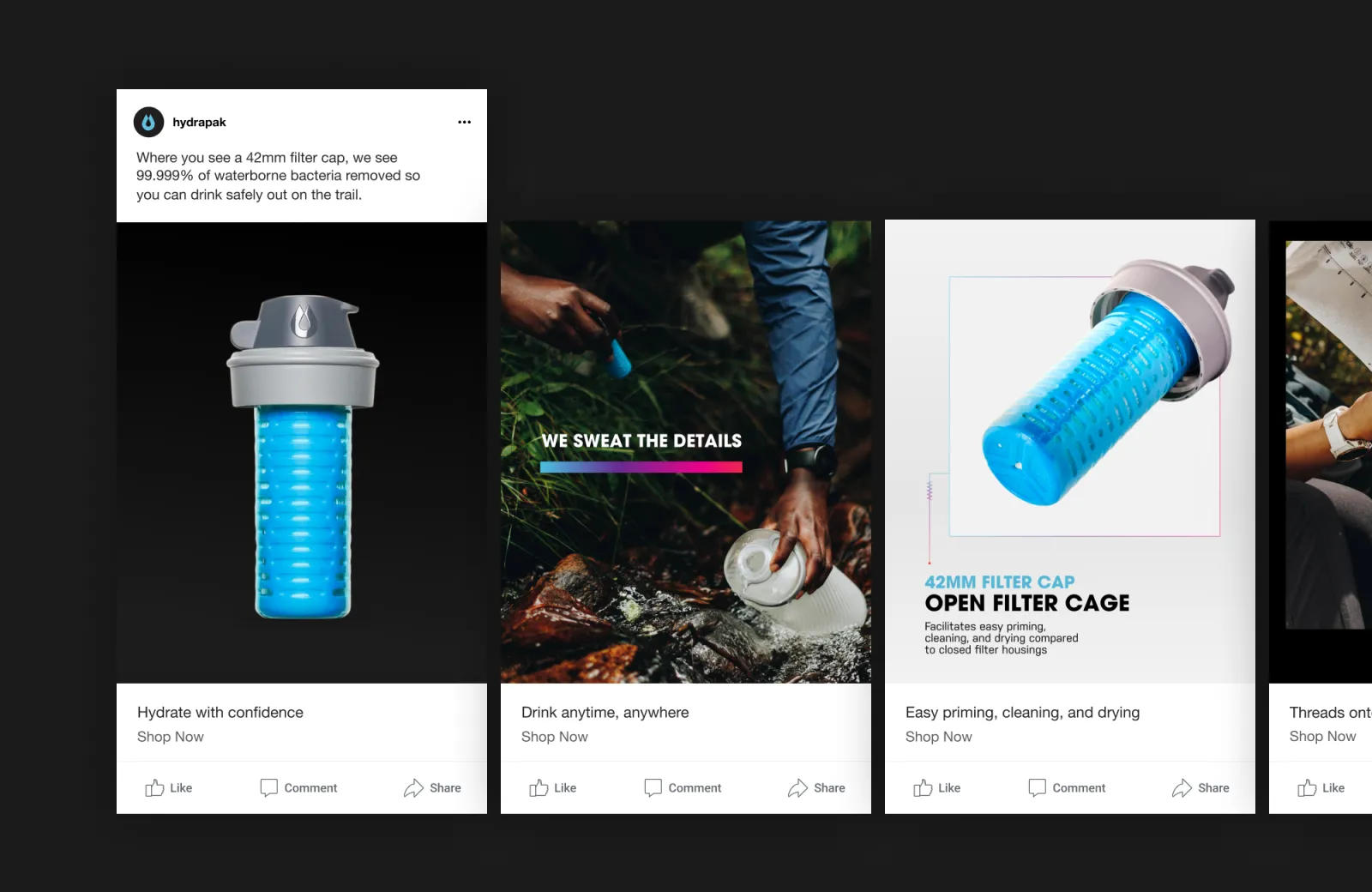 mockup of a facebook carousel featuring the 48mm filter