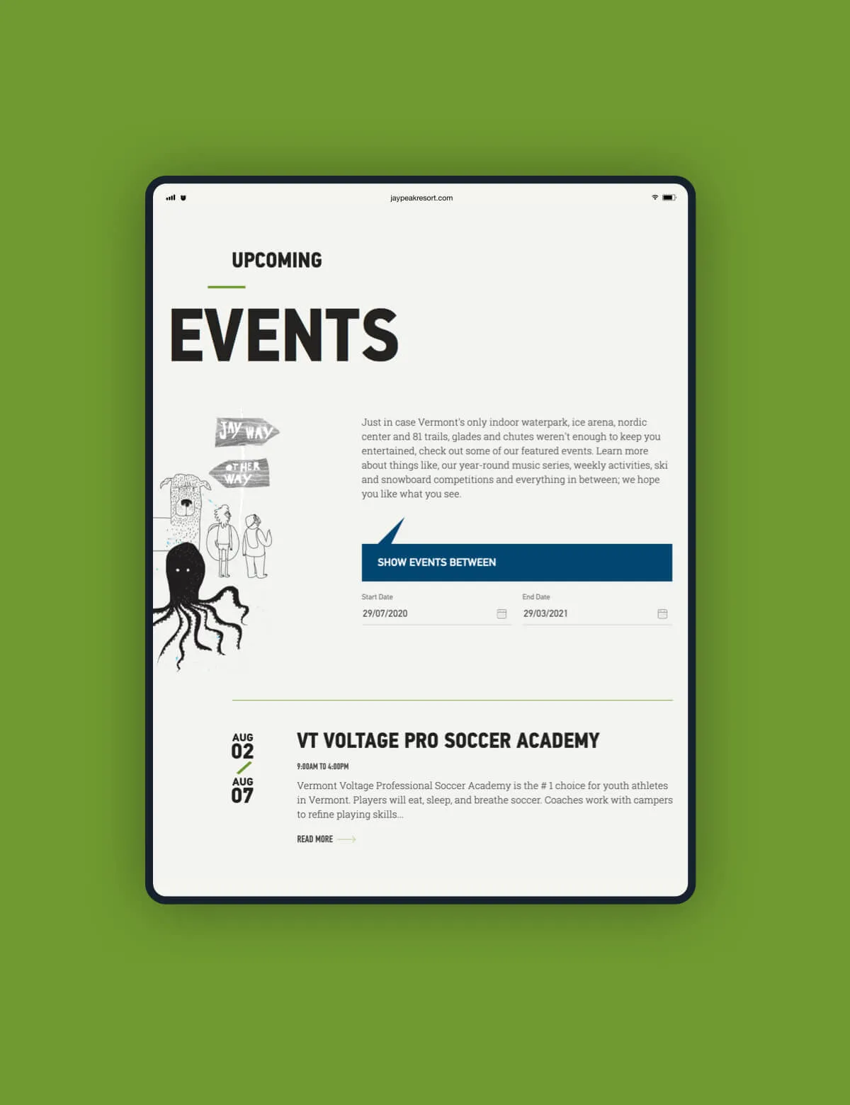 Jay Peak website Events page