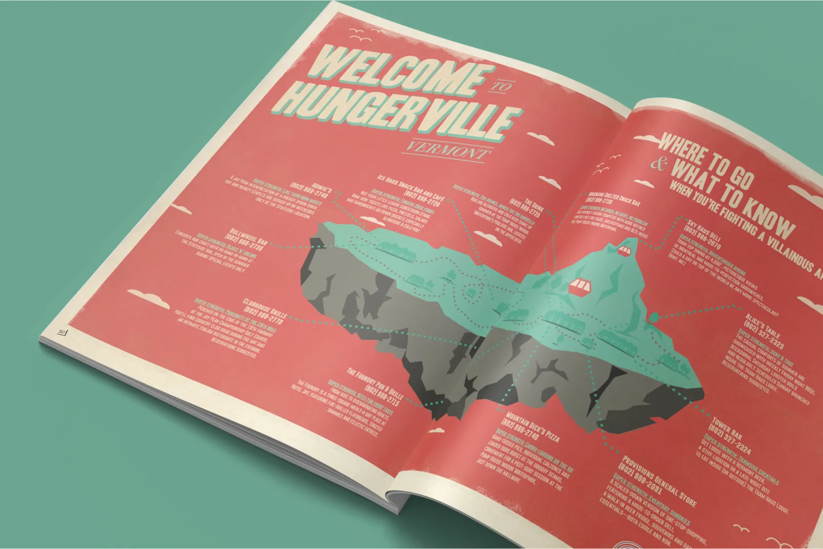 A close up of a magazine spread