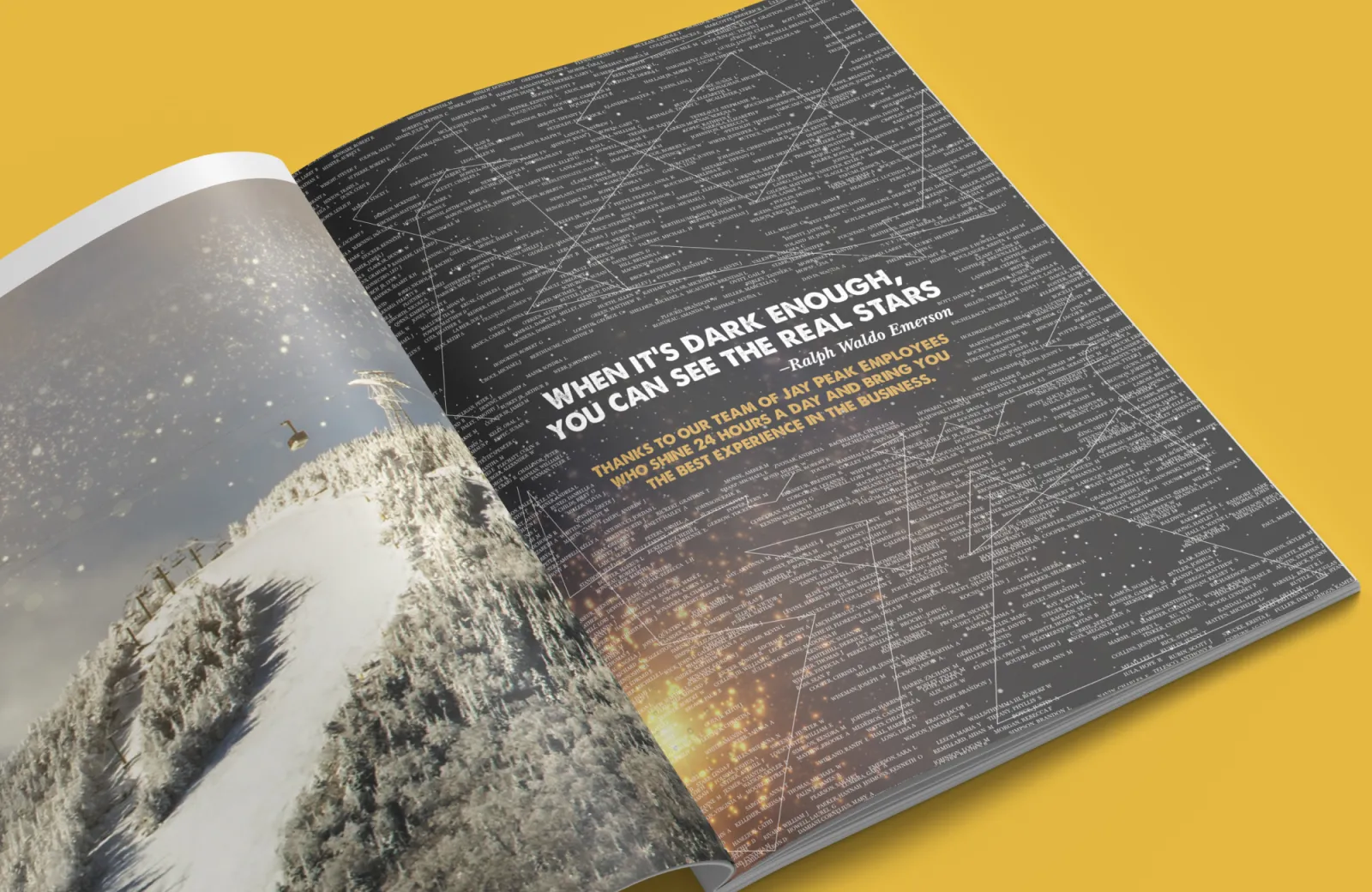 A close up of a magazine spread