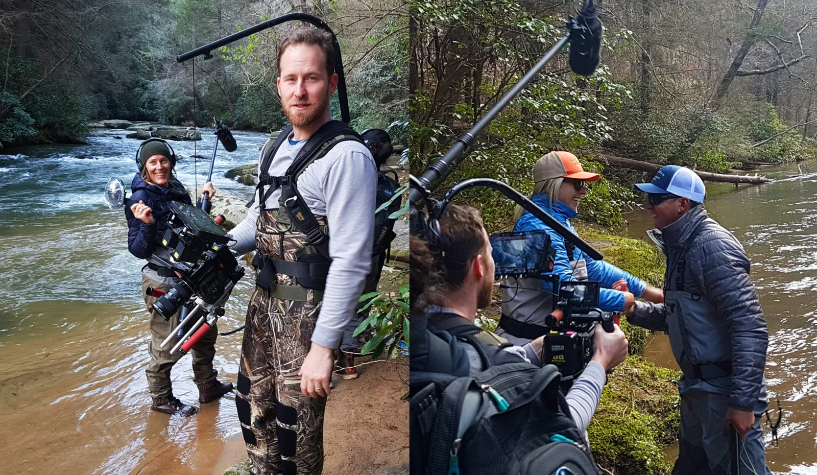 side by side images of behind the scenes