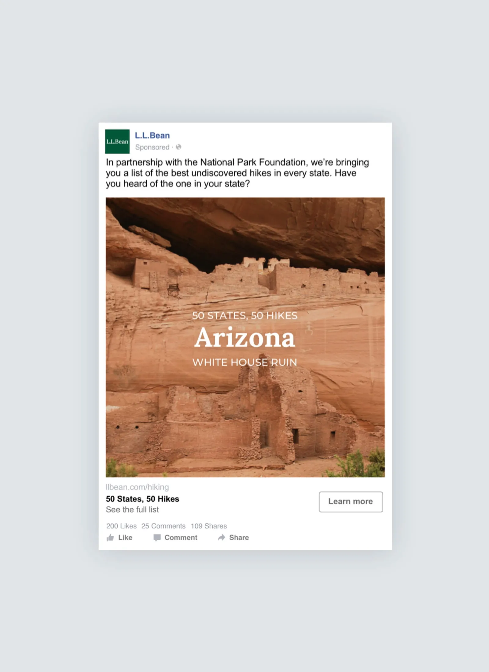 Social media post about hiking in Arizona