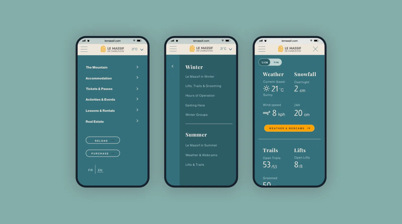 An image of the Le Massif website on mobile