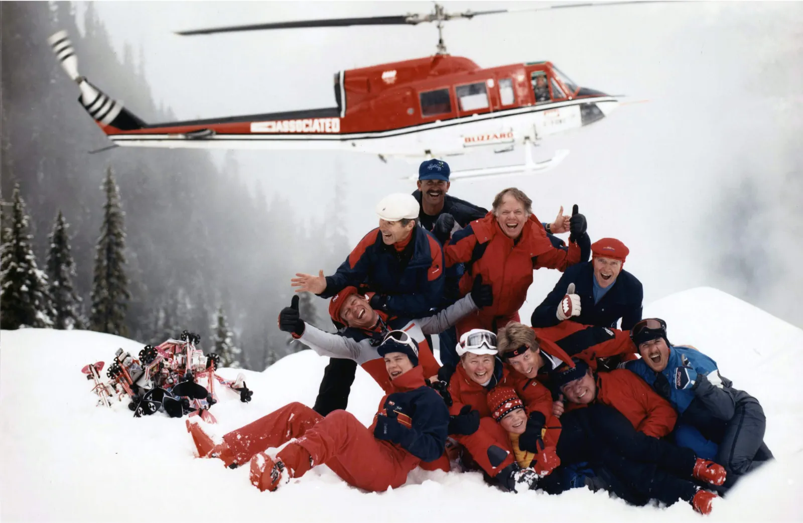 people gathered after heli-skiing