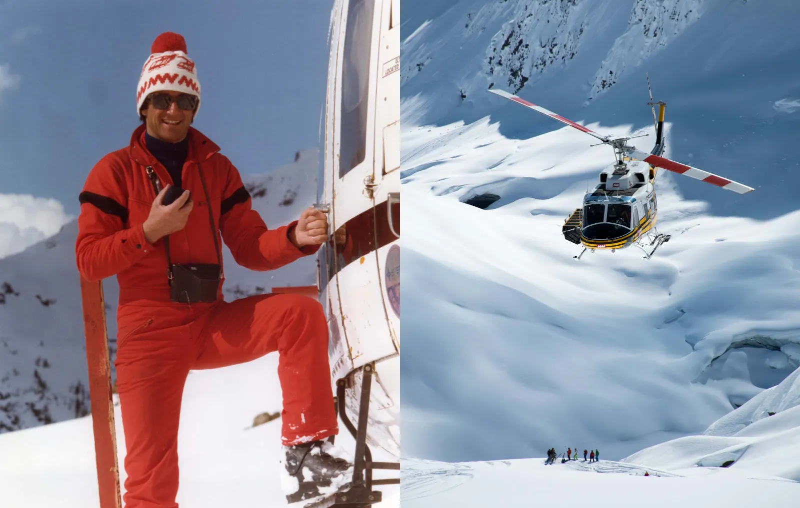 old photo of Mike and a helicopter