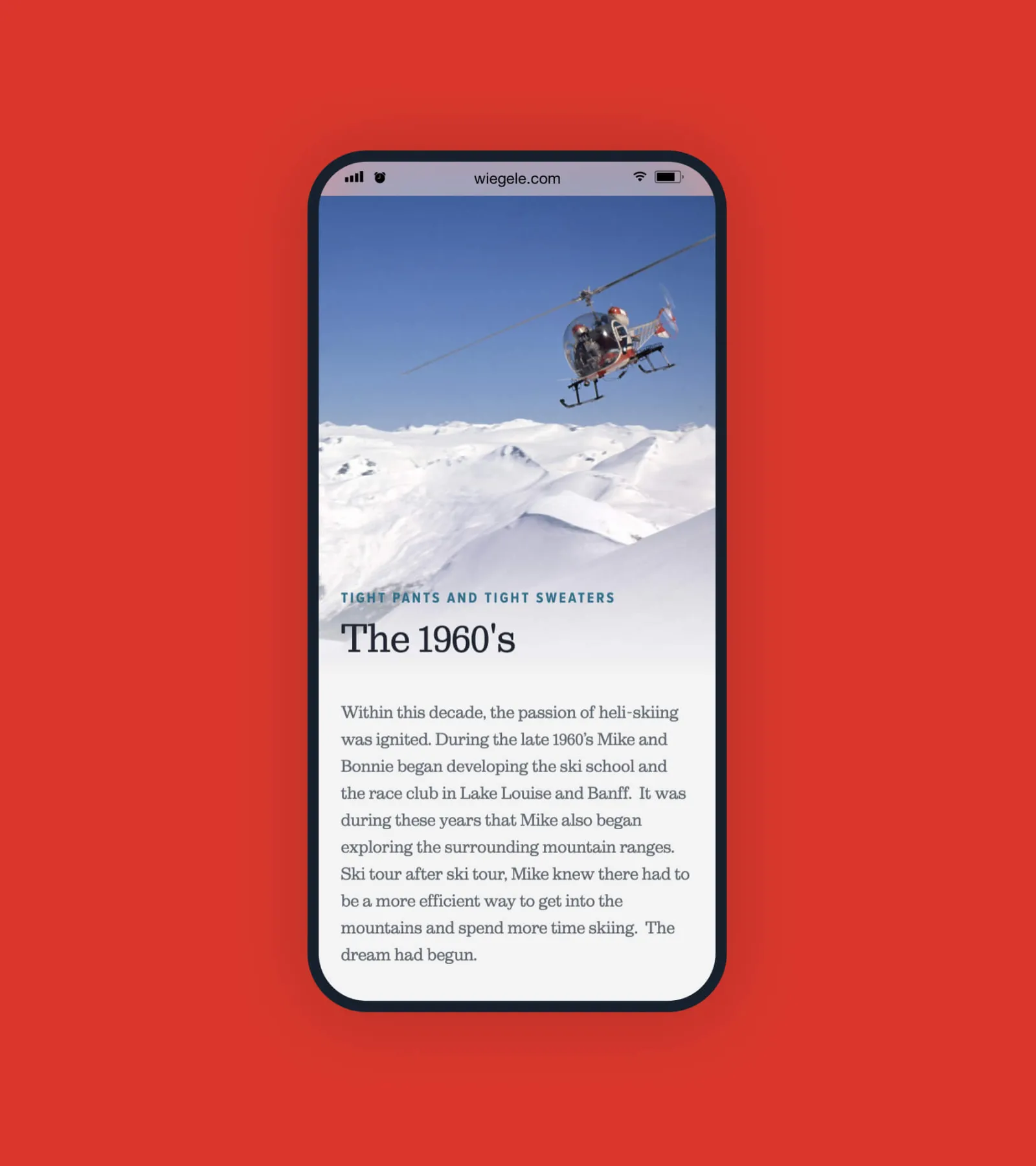 History webpage on mobile