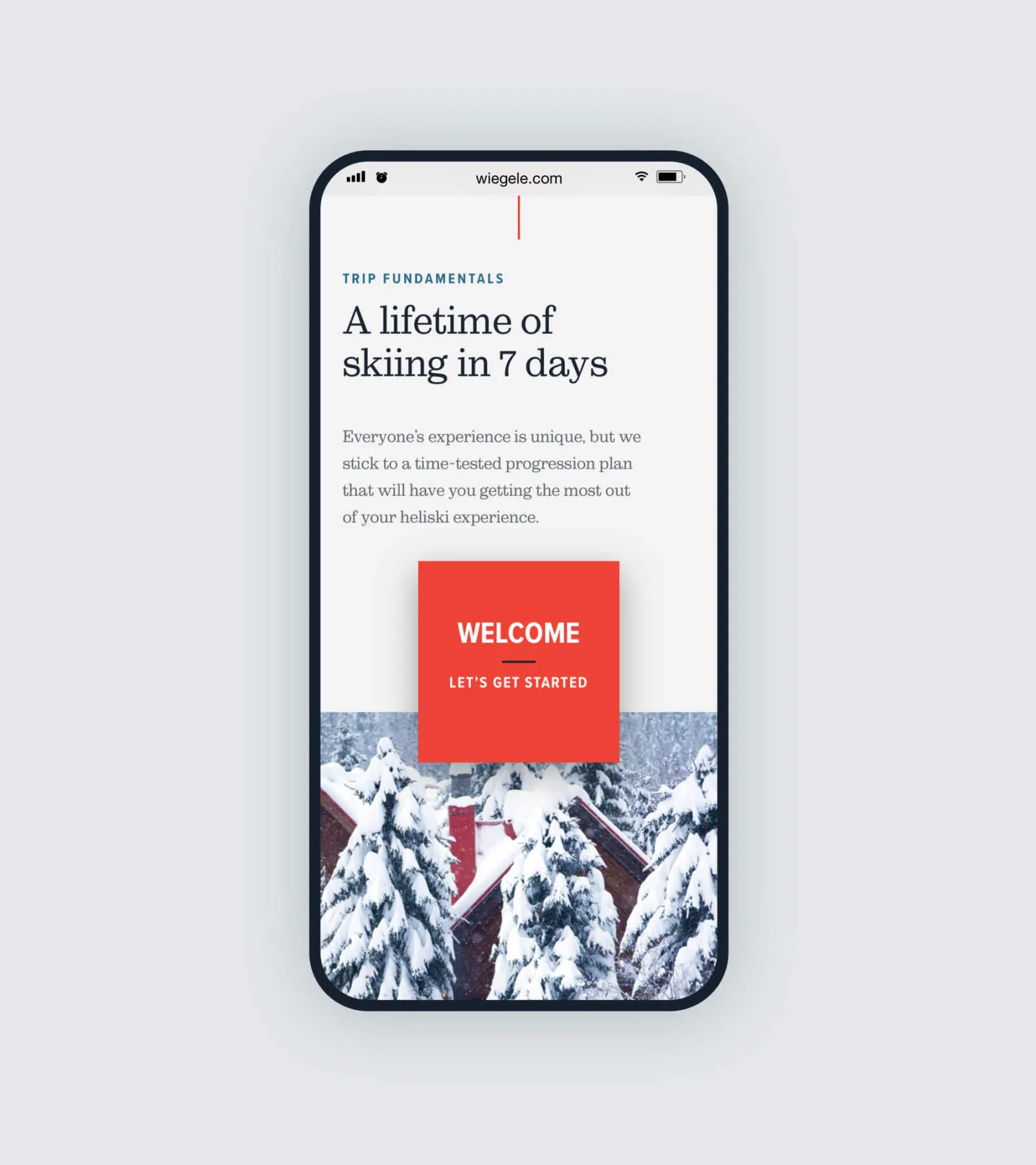 welcome page mocked up on mobile