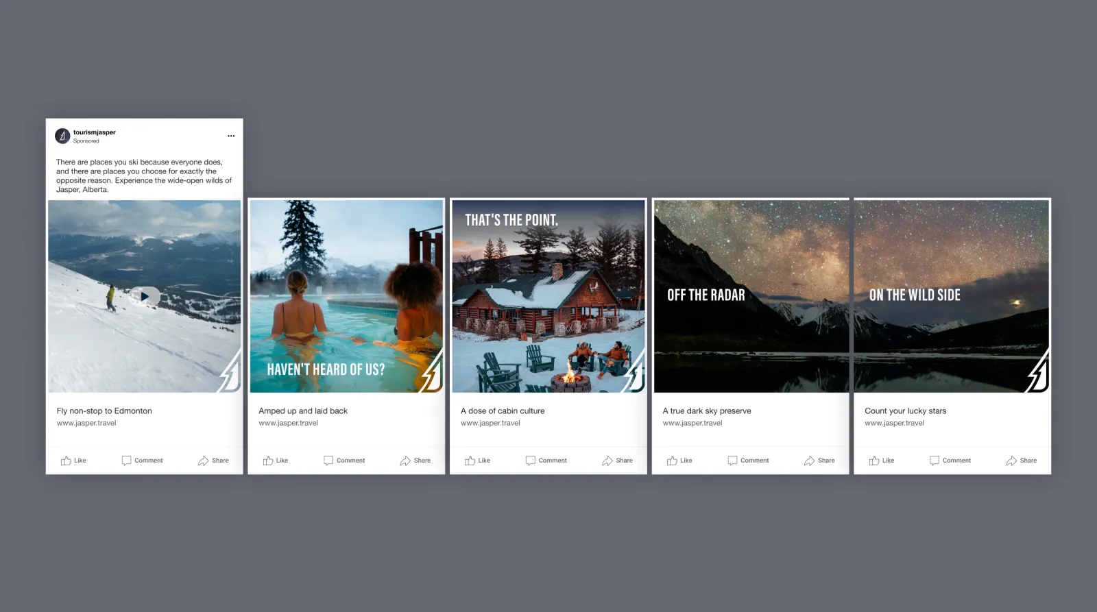A mockup of a Tourism Jasper Facebook Carousel