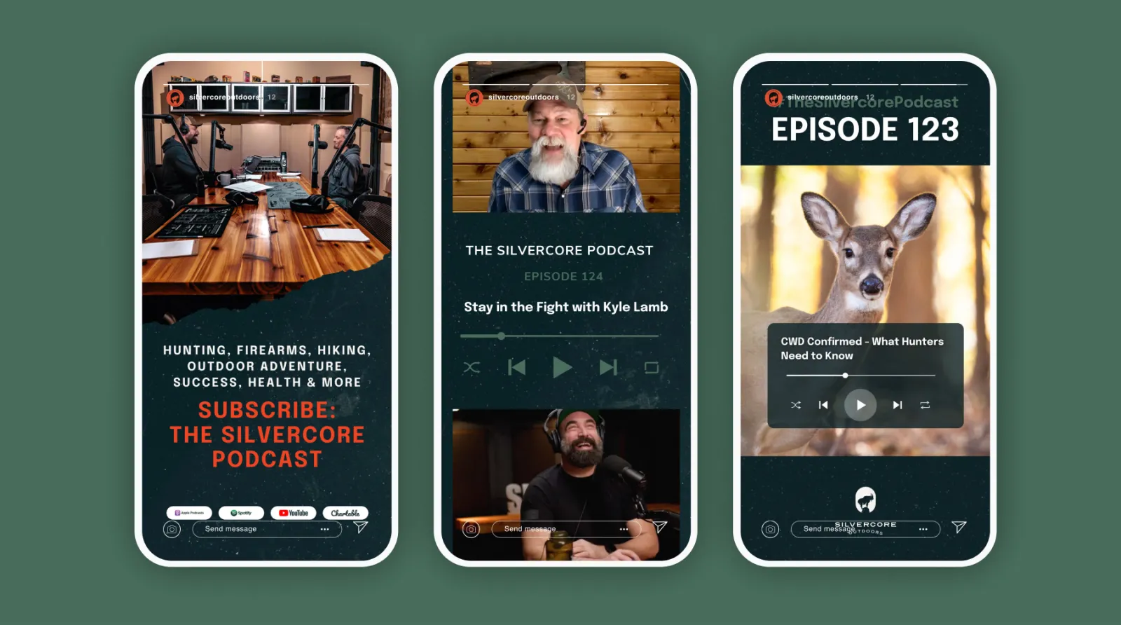 A series of instagram stories for silvercore outdoors about the Silvercore podcast