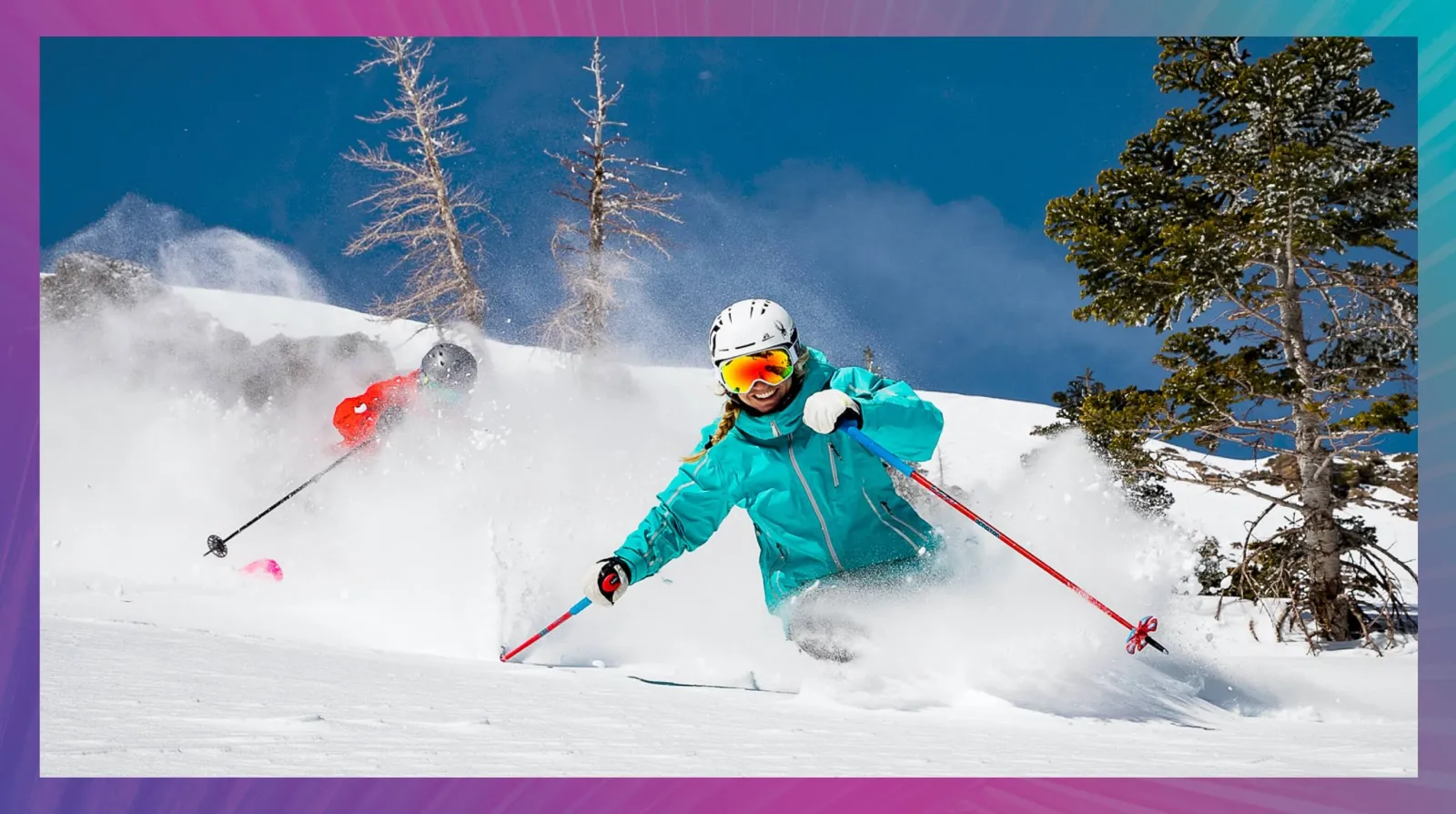 People skiing powder