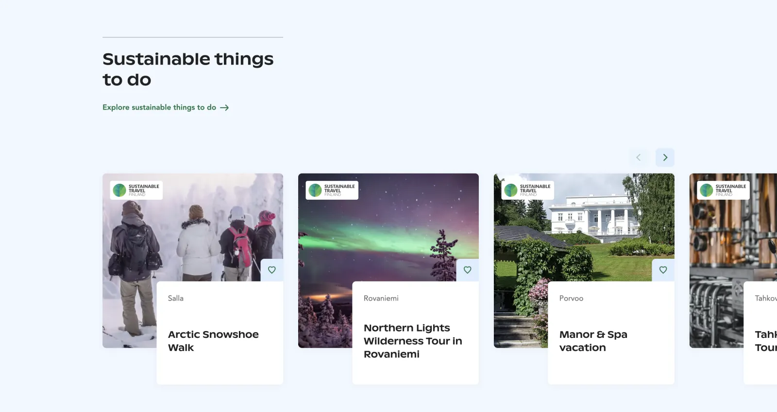 Screenshot from Visit Finland website, Sustainability page