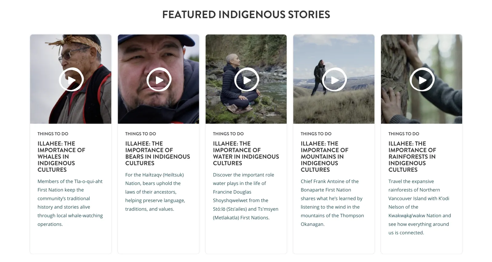 Screenshot from Hello BC website, showing featured Indigenous storytellers