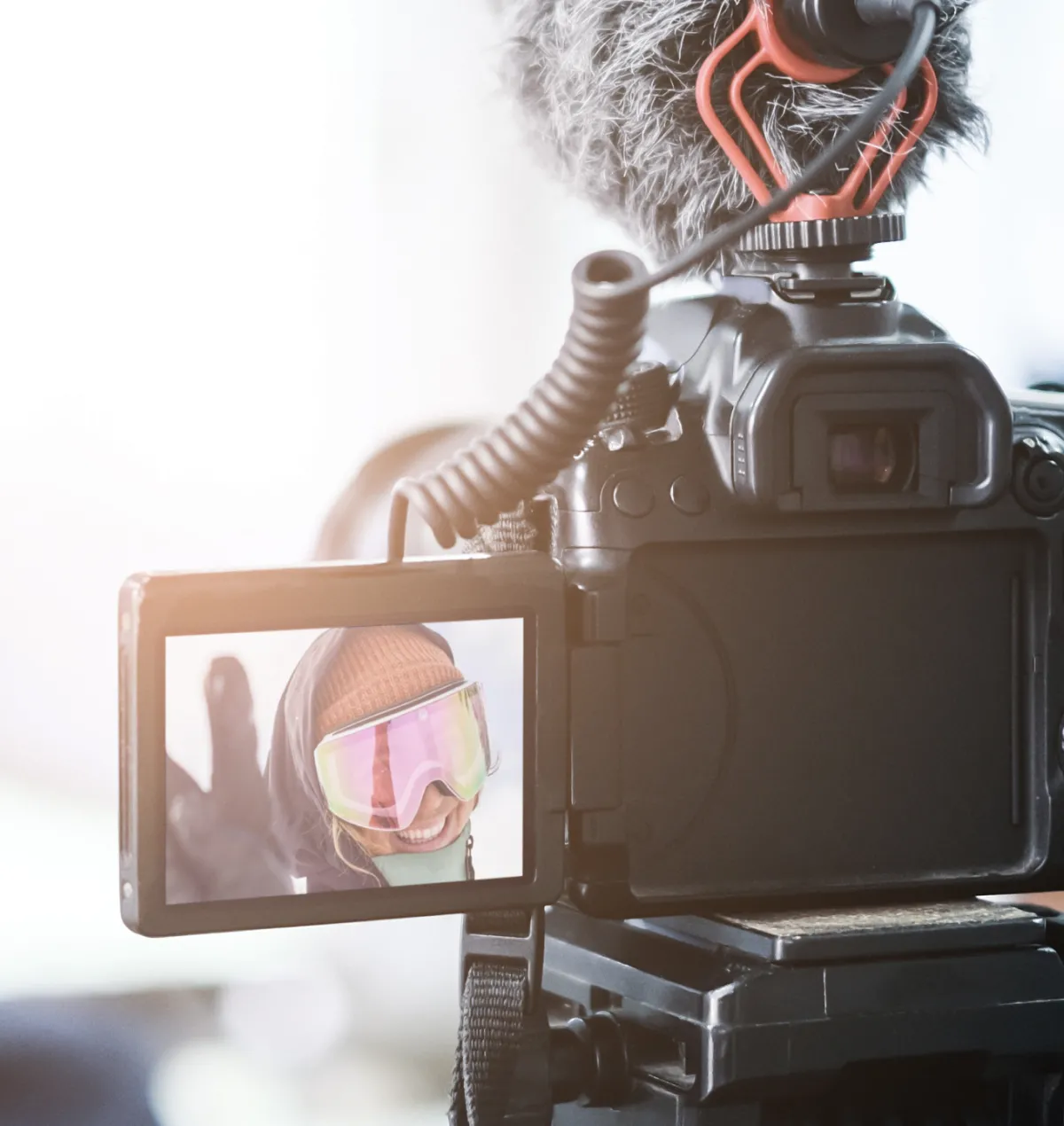 Close up of a video camera from behind