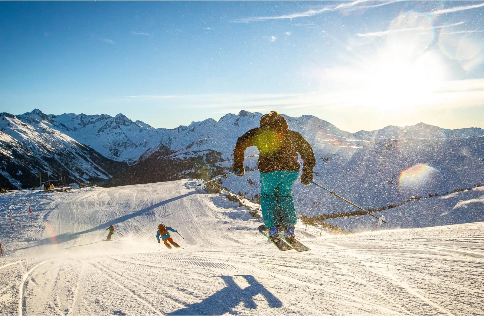 people skiing groomers fast