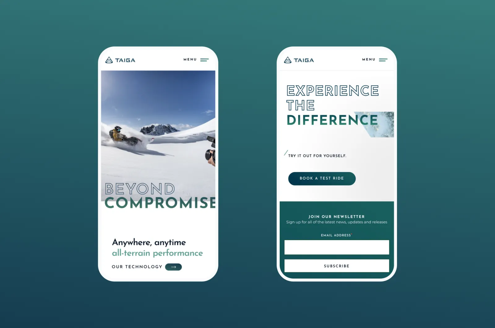 Two mobile website mockups