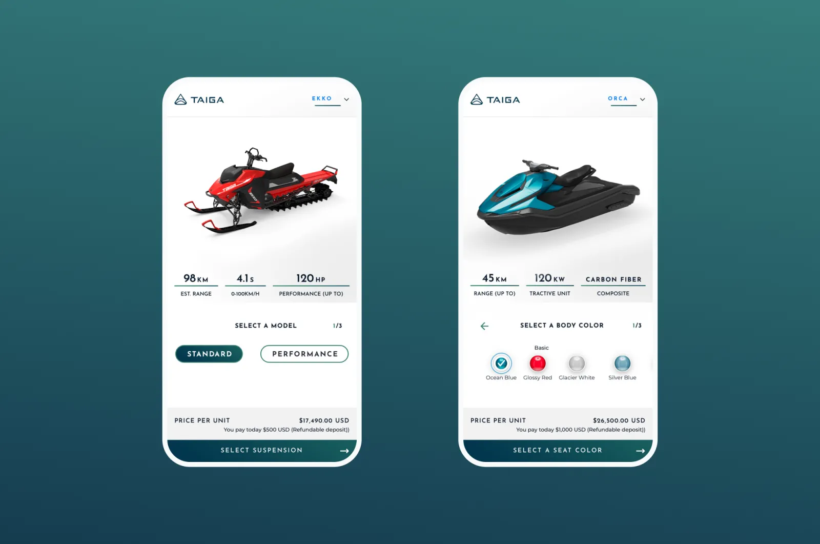 Two mobile website mockups