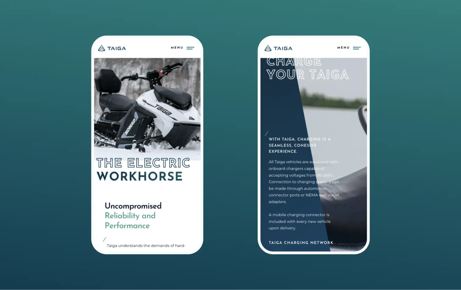 Taiga website phone mockups