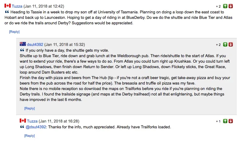 Pinkbike Tourism Tasmania article comments