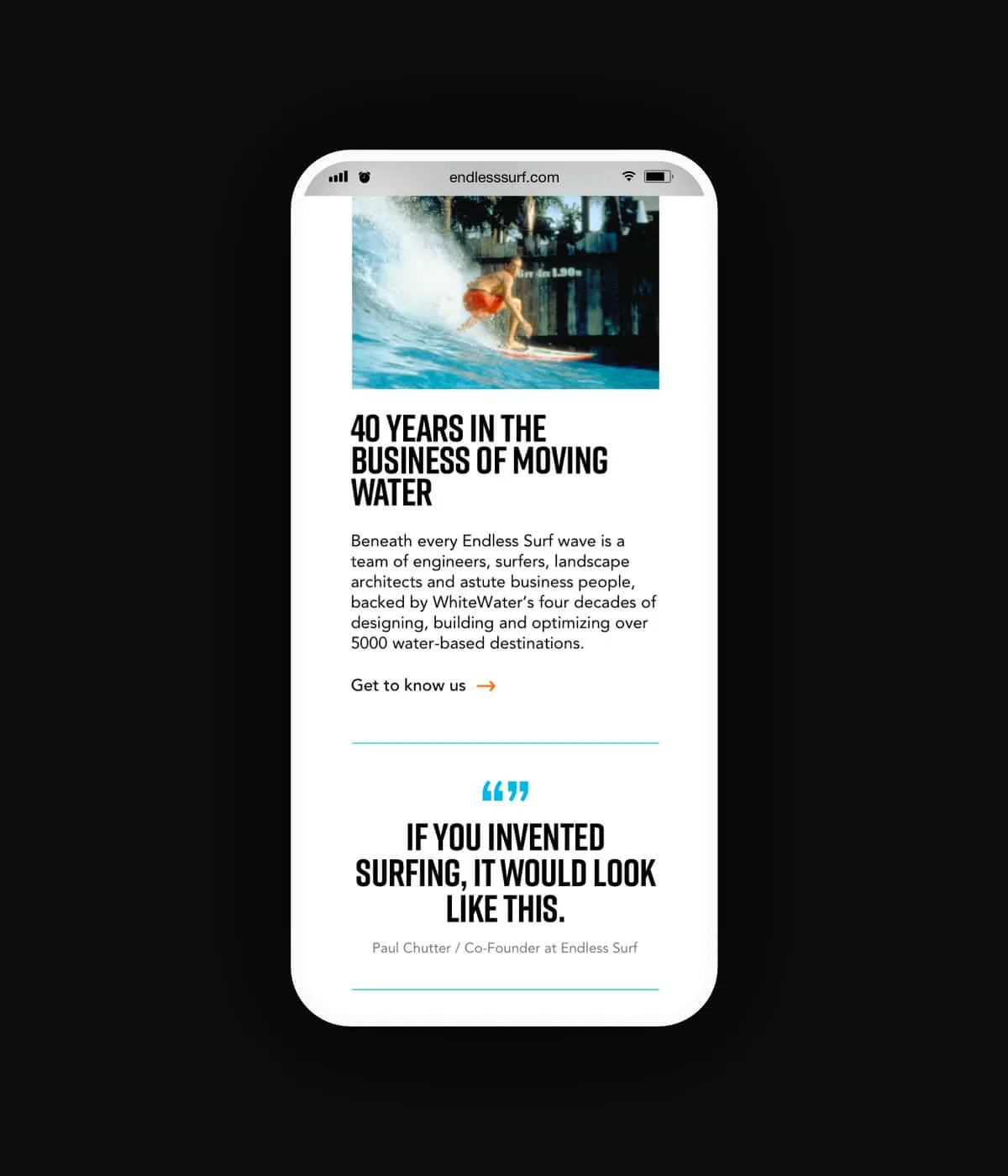 Endless Surf landing page in mobile