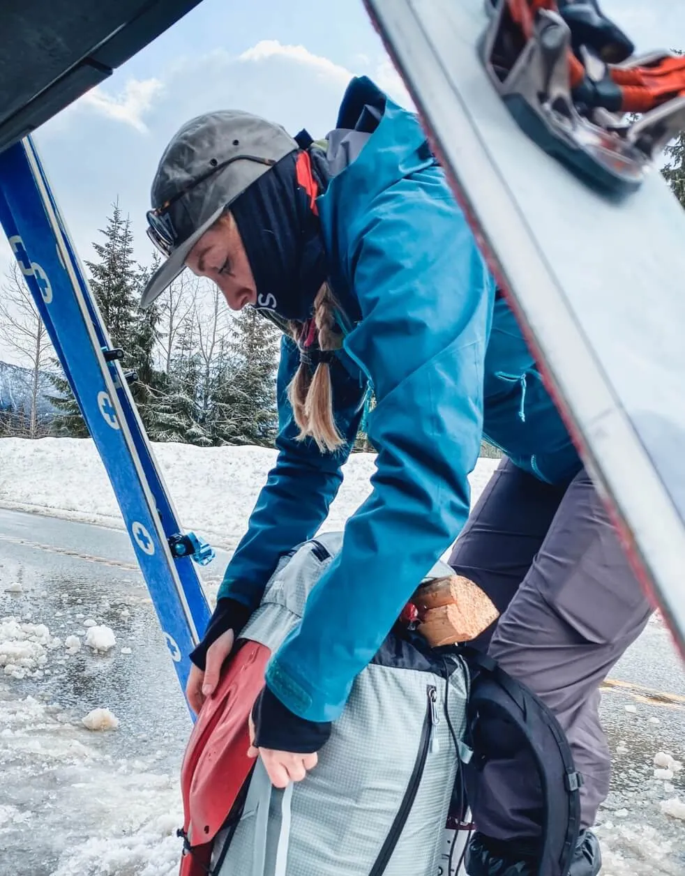 Origin employee packing their ski touring bag