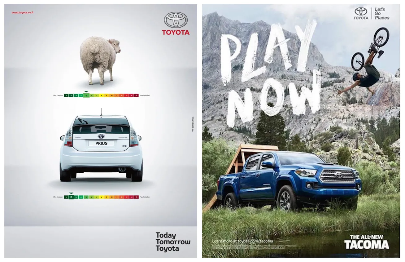 Two Toyota ads side by side
