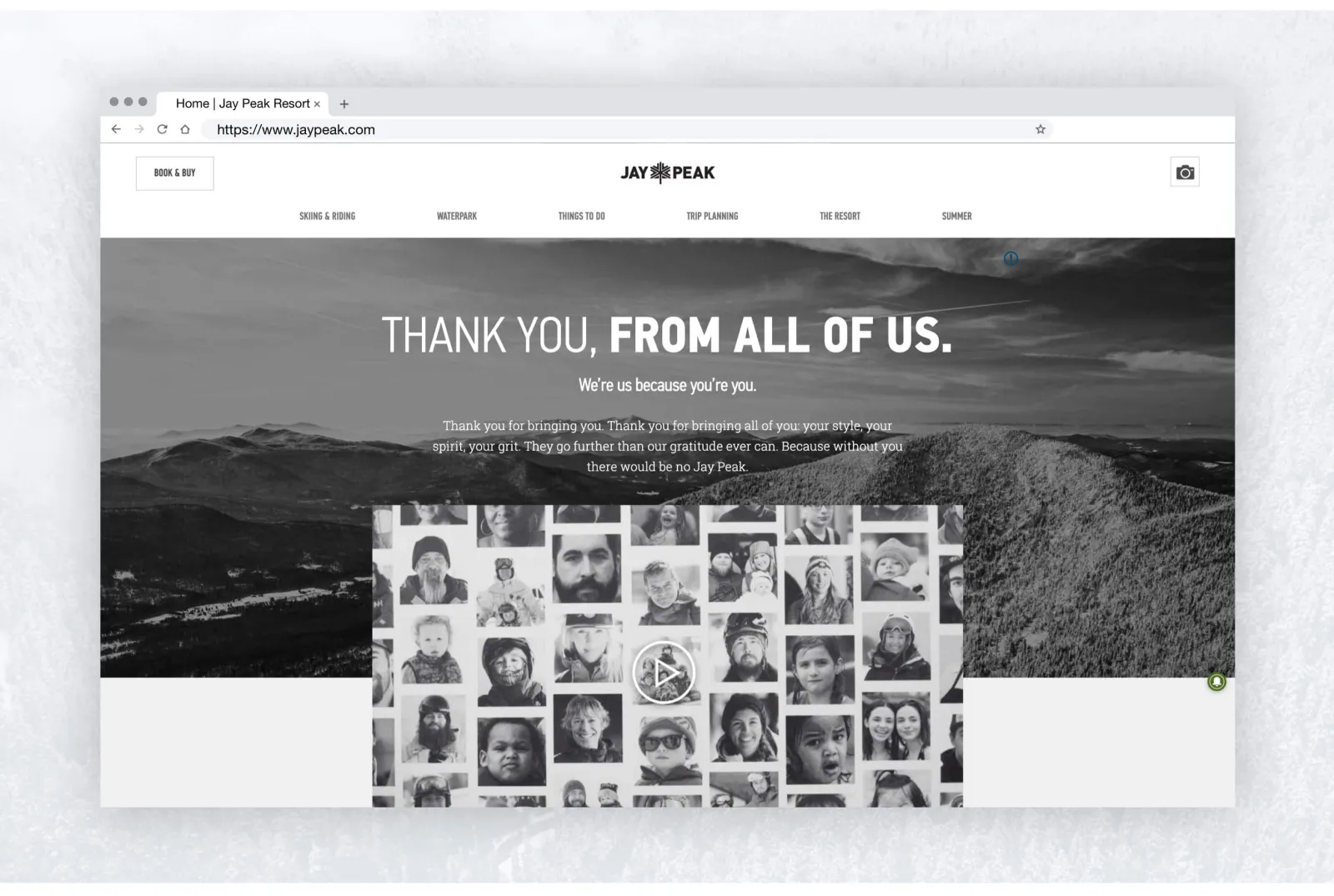 Jay Peak thank you website page