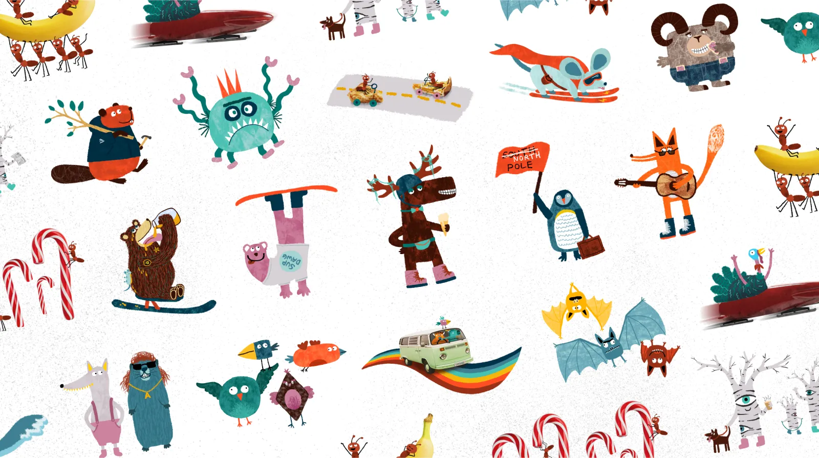 A layout of multiple animal illustrations