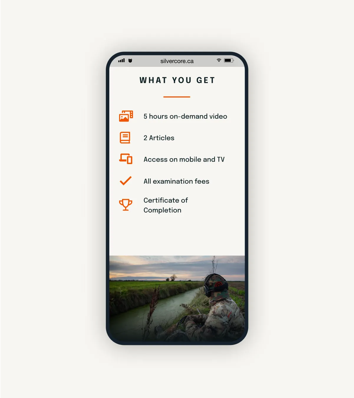 A mobile mockup of the Silvercore website